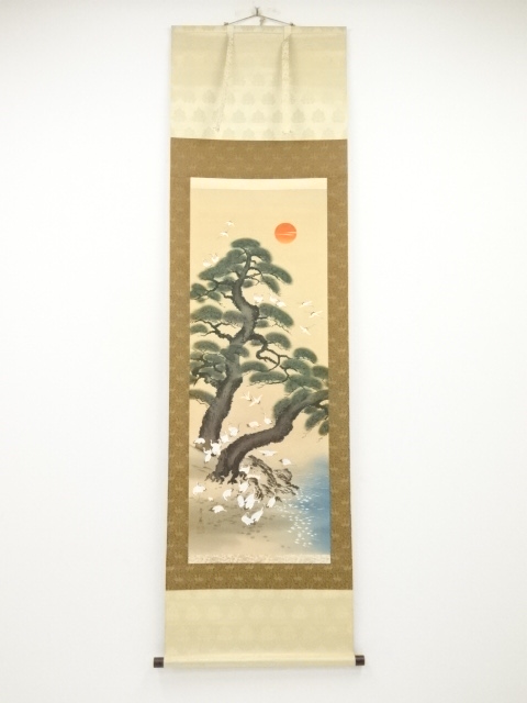 JAPANESE HANGING SCROLL / HAND PAINTED / CRANES